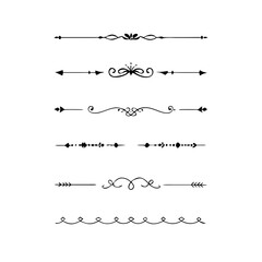 Fototapeta premium Hand drawn calligraphic dividers. Swirl victorian borders. Vector isolated royal decor separators. Classic wedding invitation calligraphic lines. 