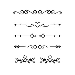 Obraz premium Hand drawn calligraphic dividers. Swirl victorian borders. Vector isolated royal decor separators. Classic wedding invitation calligraphic lines. 