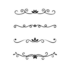 Hand drawn calligraphic dividers. Swirl victorian borders. Vector isolated royal decor separators. Classic wedding invitation calligraphic lines.
