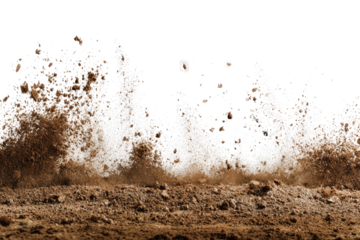 Dirt bike jump, dramatic dust and debris explosion