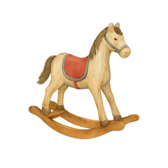 Vintage Watercolor Rocking Horse Toy Illustration
