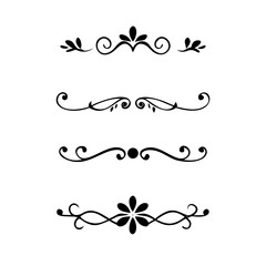 Hand drawn calligraphic dividers. Swirl victorian borders. Vector isolated royal decor separators. Classic wedding invitation calligraphic lines.
