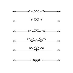 Hand drawn calligraphic dividers. Swirl victorian borders. Vector isolated royal decor separators. Classic wedding invitation calligraphic lines.
