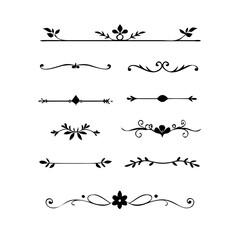 Hand drawn calligraphic dividers. Swirl victorian borders. Vector isolated royal decor separators. Classic wedding invitation calligraphic lines.
