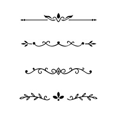 Hand drawn calligraphic dividers. Swirl victorian borders. Vector isolated royal decor separators. Classic wedding invitation calligraphic lines.

