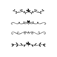Hand drawn calligraphic dividers. Swirl victorian borders. Vector isolated royal decor separators. Classic wedding invitation calligraphic lines.
