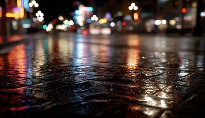 Rainy Night City Street Reflections