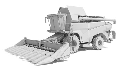 Farm Combine Harvester in Clay Style Render on White Background 3D Rendering
