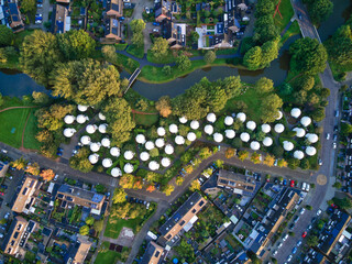 Aerial View Gleaming White Domes
