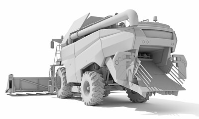 Farm Combine Harvester in Clay Style Render on White Background 3D Rendering