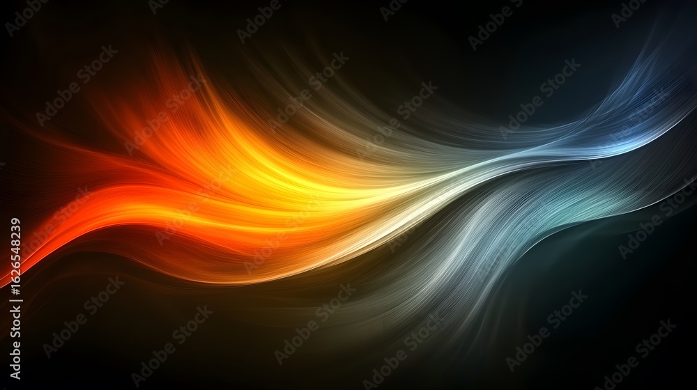 Poster abstract design with flowing lines of orange and blue.