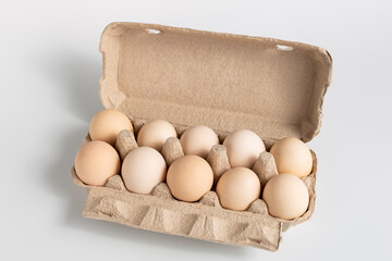 Box with chicken eggs.  Culinary ingredients of healthy food
