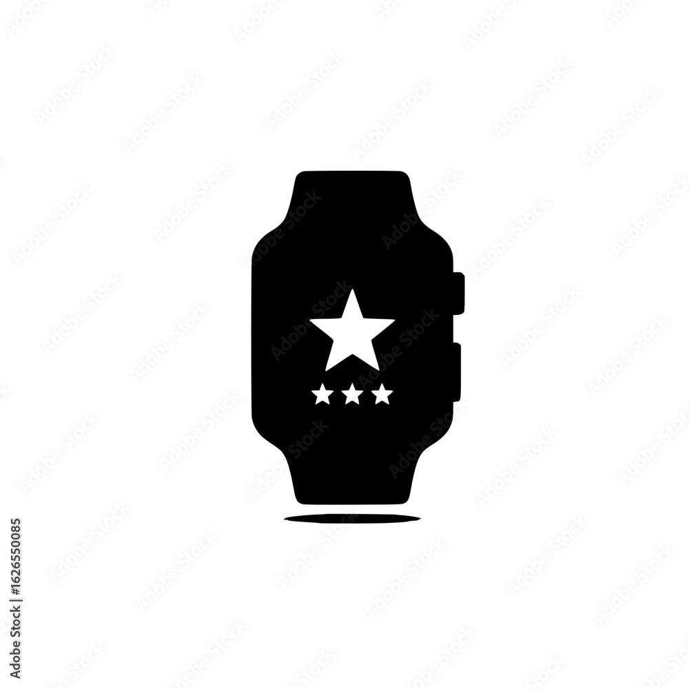 Poster modern smartwatch displaying a star symbol for achievement or featured item in flat vector design