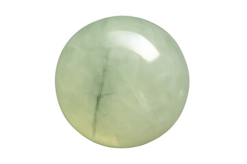 Round prehnite cabochon with light green color and transparent background, perfect for jewelry design