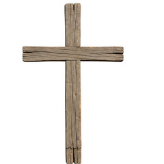 Rustic wooden cross isolated on transparent background