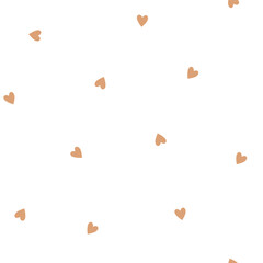 Vector illustration. Seamless pattern of beige brown hearts on a white background. Summer romantic design for fabric, wallpaper, textile, wrapping paper, Valentine's Day background, love symbol.	