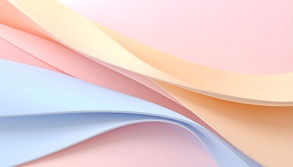 Abstract pastel curves.  Soft, flowing shapes of light peach, pale pink, and light blue layered and overlapping on a pastel pink background