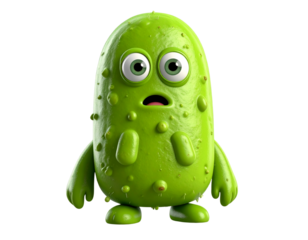 Slimy Green Germ Looking Over Shoulder Nervously, Dripping Texture, Semi-Realistic, Isolated PNG