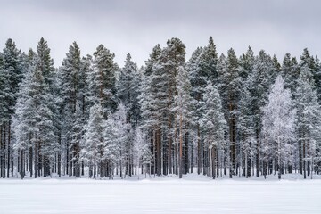 Fototapeta premium Snowy Forest Landscape In Winter