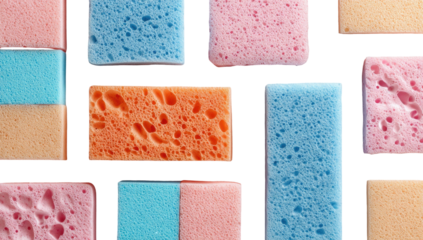 Colorful sponges in a grid pattern