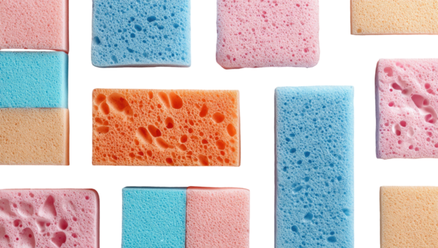 Colorful sponges in a grid pattern