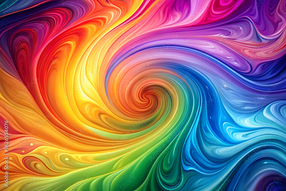 Poster abstract colorful swirl and spiral pattern with vibrant rainbow hues, creating a dynamic and energet