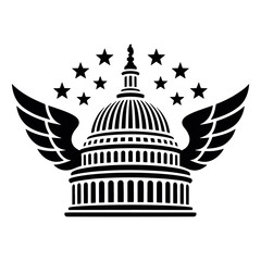 United States Capitol Building with Wings and Stars A Patriotic Symbol of American Government and National Pride in Graphic Art