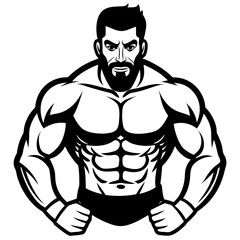 Fototapeta premium A beautiful muscular man light skinned and middle aged, is depicted in a stylized colorful line art vector illustration on white background.