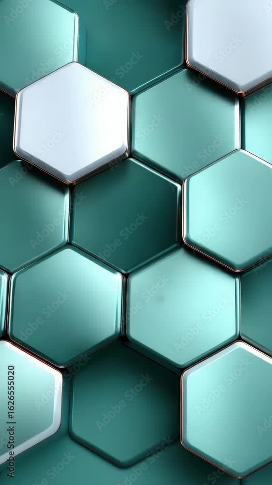 Poster modern geometric design glossy teal hexagon pattern with dynamic texture and visually striking turqu