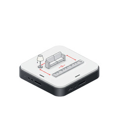 Fototapeta premium Smart home device with illustration of room measurement and furniture isolated on transparent background