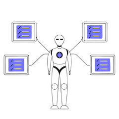 Futuristic Humanoid AI Robot with Built-In Dashboard Screens Multitasking – Advanced Technology Concept Illustration