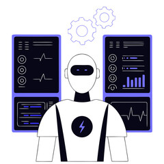 Futuristic Humanoid AI Robot with Built-In Dashboard Screens Managing Multitasks at High Speed – Smart Technology Concept Illustration