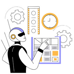 AI-Powered Futuristic Sorcerer Controlling Floating Holographic Clocks, Calendars, and Timelines with Hand Gestures – Concept Art Illustration