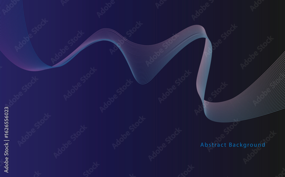 Poster modern abstract background with smooth flowing gradient wave lines on dark blue, featuring elegant m
