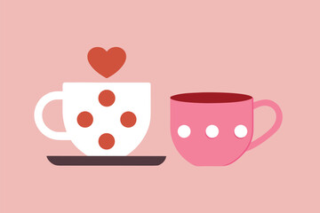 Vector art of two cups of coffee with heart symbol