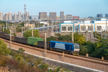 A freight train on a railway in China
