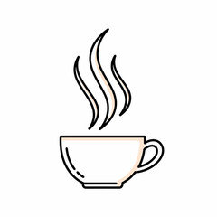 A steaming cup of hot beverage with visible vapor rising in stylized line art