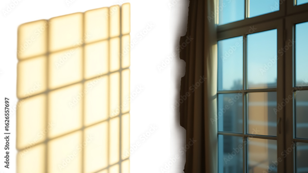 Poster shadow overlay effect isolated on transparent background light and shadows from window blank mockup