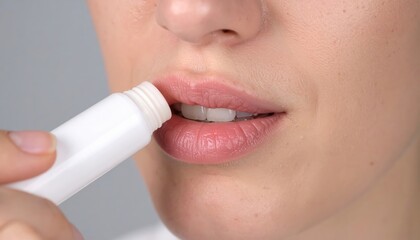 Woman applying lip balm for soft and hydrated lips