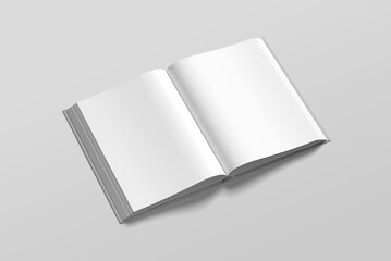 Opened book mockup isolated on clean background. 3D Ilustration.