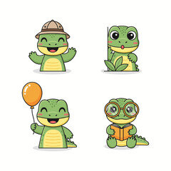 Cute Cartoon Alligator Characters in Different Poses