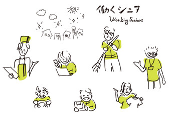 Cute Hand-drawn Senior Workers Vector Set