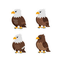 Bald Eagles Cartoon Illustration Set