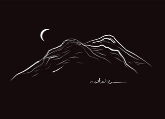 Mountain vector silhouette with moon . eps