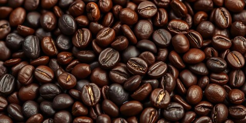 Rich, dark roasted coffee beans, gleaming with oil,  organic,  macro