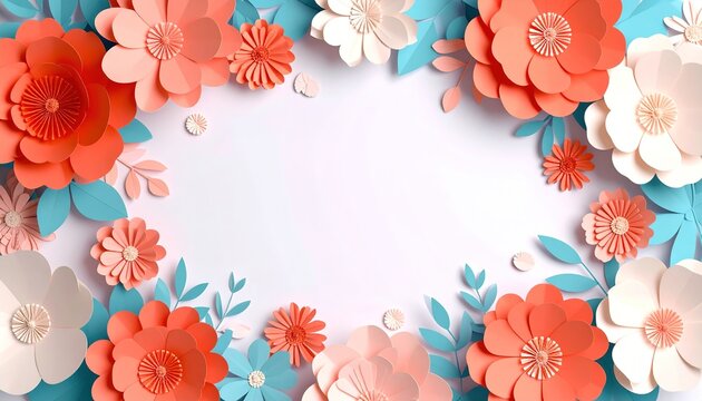 Vibrant paper flowers create a beautiful, circular frame, leaving a central space for text or design.