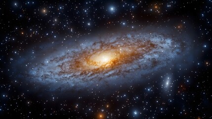 Fototapeta premium Detailed view of a spiral galaxy against a backdrop of stars.