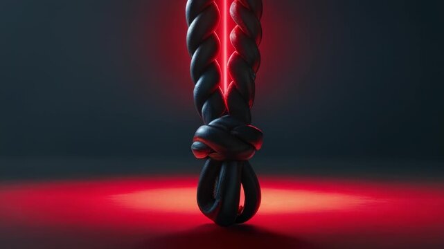 Red Light Reflecting on Floor with Descending Braided Rope
