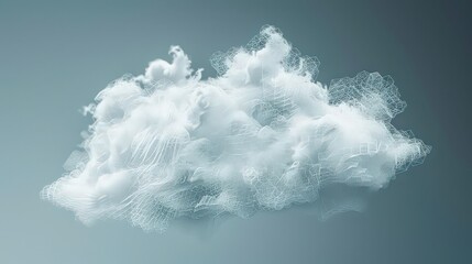 Naklejka premium Abstract white cloud formation with geometric wireframe against a muted gray blue background