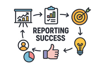 Fototapeta premium Reporting success infographics with business elements and icons reporting success diagram